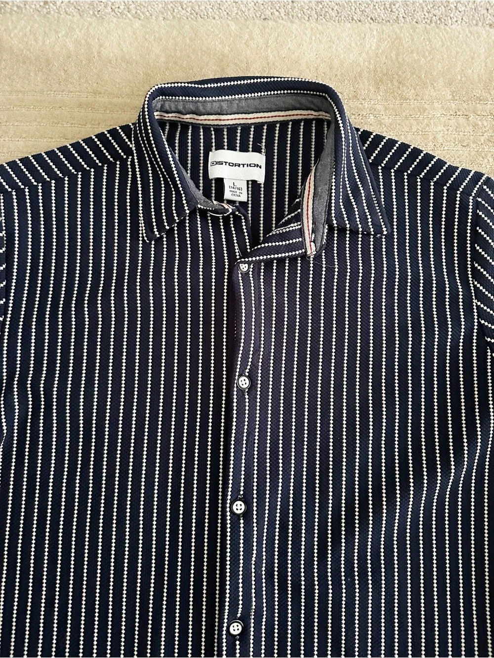 Distortion Slim Fit Navy Stripe Short Sleeve Shirt